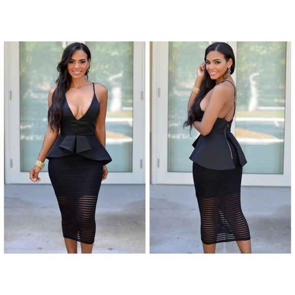 Plunging Peplum Dress