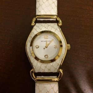 Michael Kors white leather & gold buckle watch