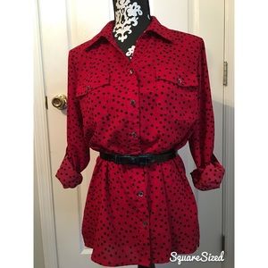 Last chance! Red and Black polka dot button up
