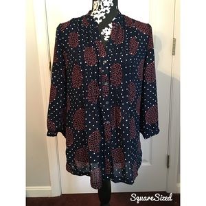 Last chance! Navy polka dot blouse with floral