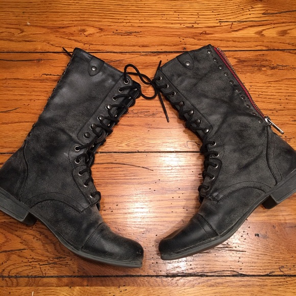 Grayish combat boots