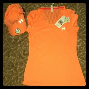 Under Armour heat gear tee WITH MATCHING HAT!