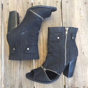 Heeled Ankle Booties w/ Peeptoe & Zipper Accents