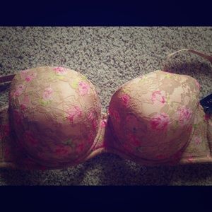 Tan floral lace bra
