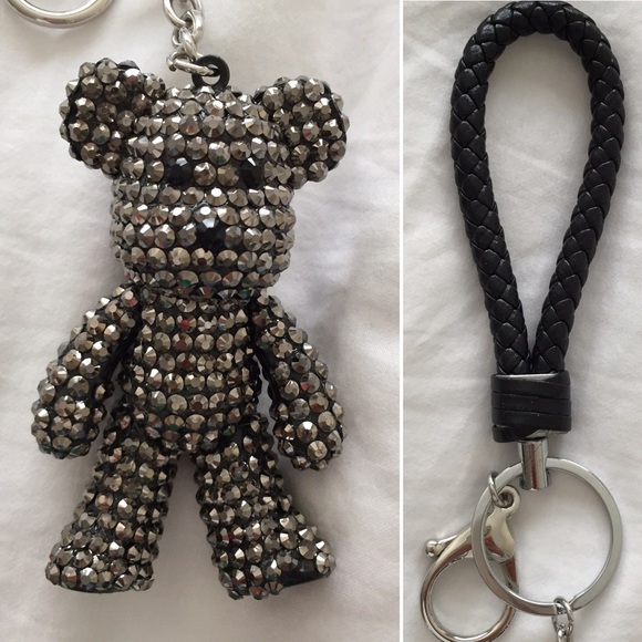 Rhinestone Bear with Rope Braided Leather Keychain