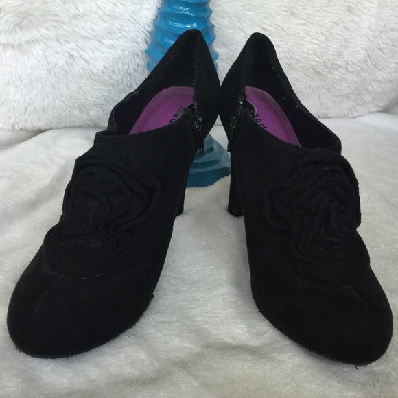 Madden Girl suede zip booties with rosettes
