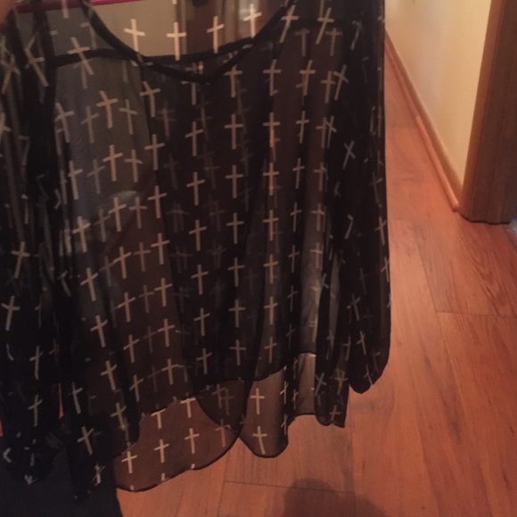 Cross see thru long sleeve top
