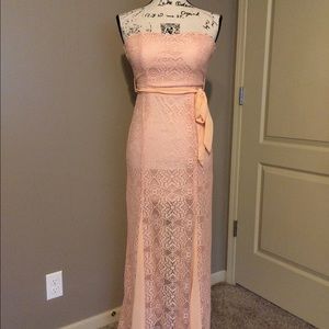 Peach lace dress with satin lining.