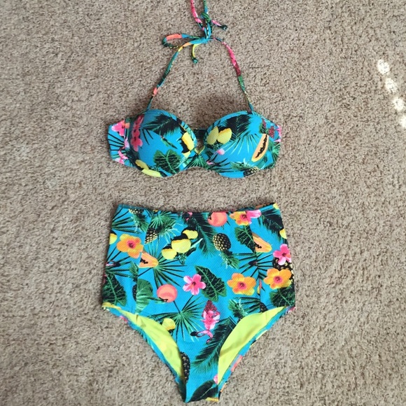Tropical print high waisted bikini