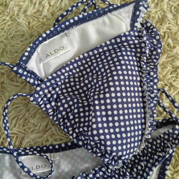 Navy & white bikini top and bottom - Picture 2 of 3