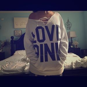 Pink by VS, off shoulder, oversized sweatshirt