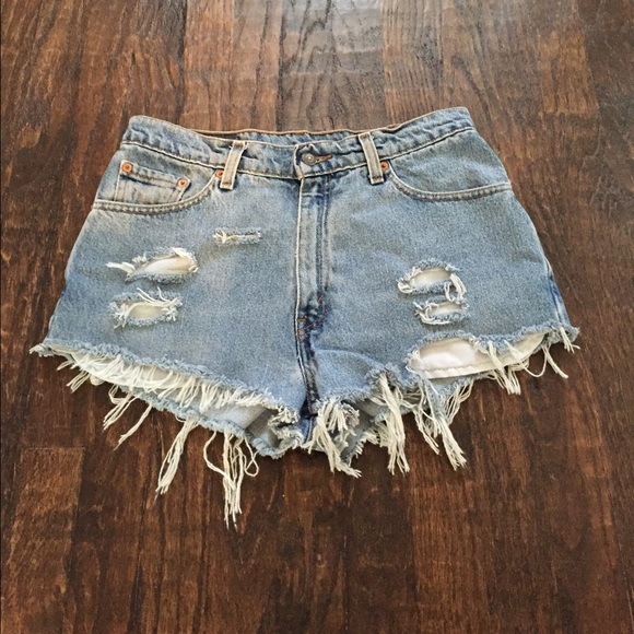 Handmade vintage LEVIS frayed shorts light wash