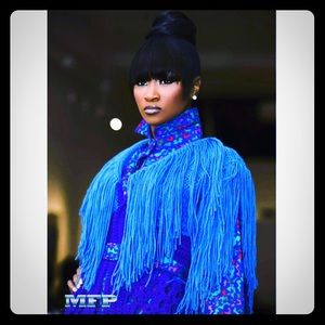 Custom crochet fringe jacket.