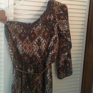 One shoulder long sleeve Aztec dress