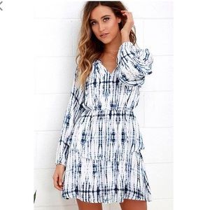 LuLu's Oral Tradition Ivory and Navy Tie Dye Dress