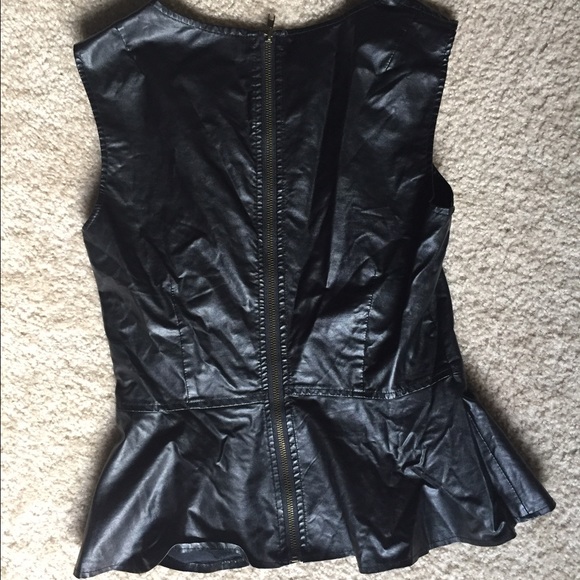 Black Leather Peplum Top - Picture 2 of 4