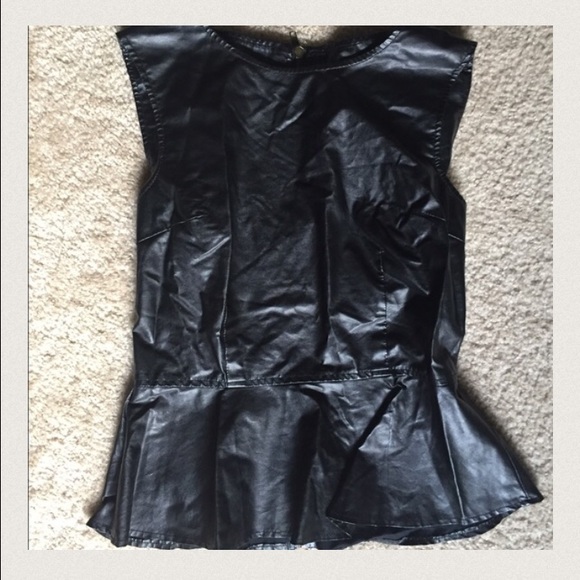 Black Leather Peplum Top - Picture 4 of 4