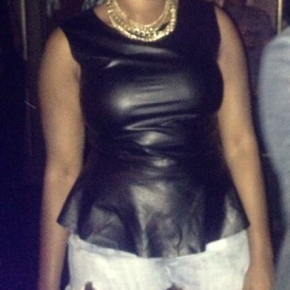 Black Note Tops - Black Leather Peplum Top