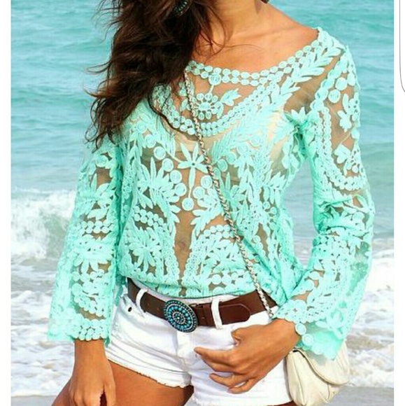 Tiffany blue lace top