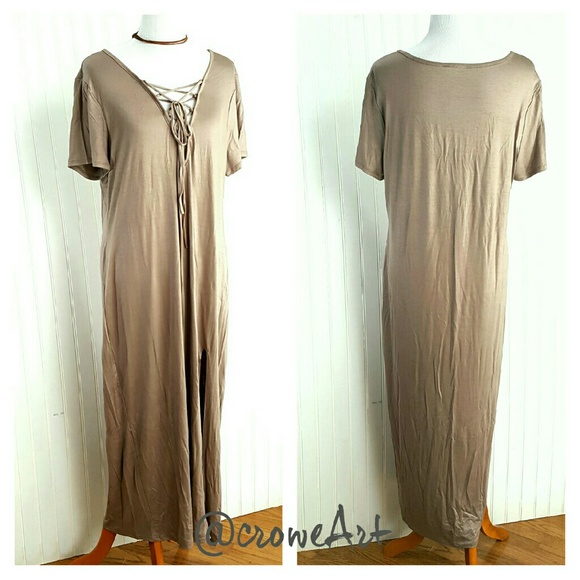 ONE LEFT!  Lace Up Mocha Maxi Dress - Picture 2 of 4