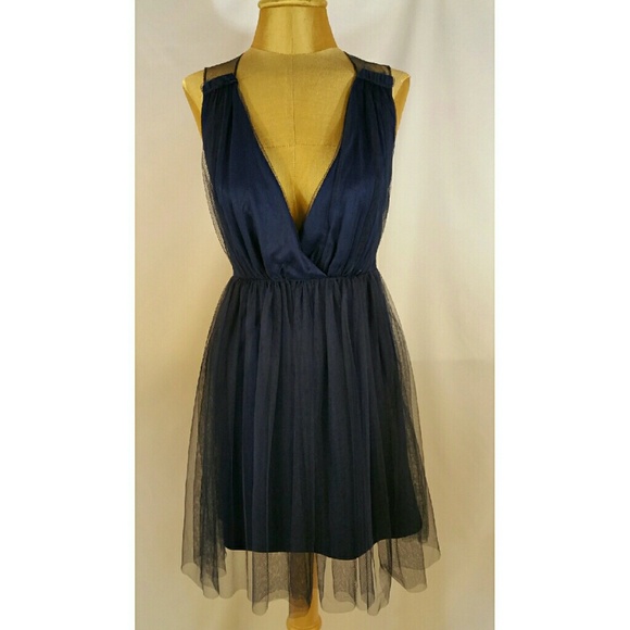 ASOS navy blue tulle mesh party dress sz 4