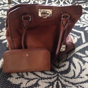 Authentic Cole Haan brown leather tote style bag.
