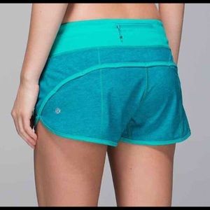 Turquoise Lululemon athletic shorts.