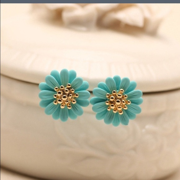 18k blue sunflower earrings