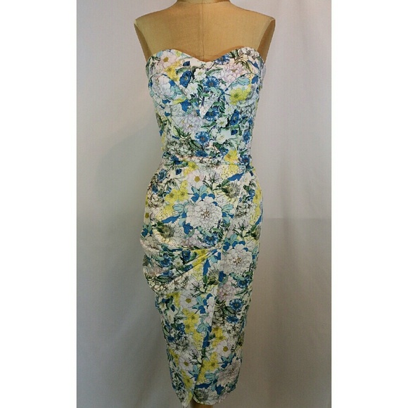 ASOS strapless floral print pencil dress sz 2