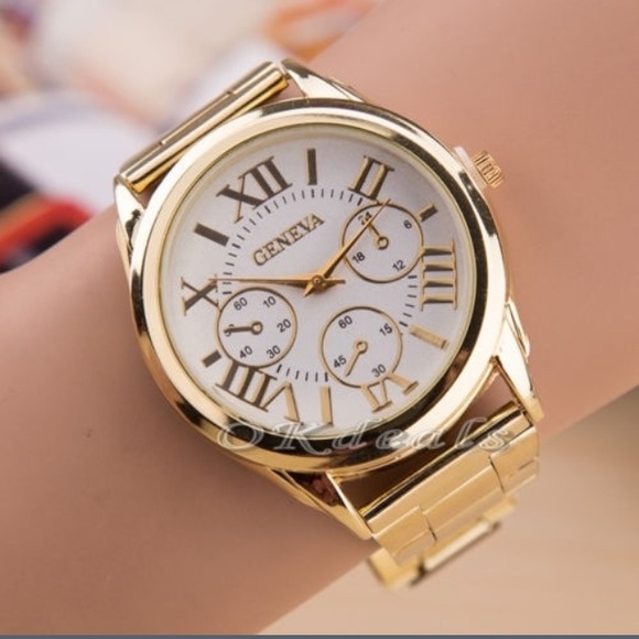 Geneva Men Lady Gold Stailess Steel Roman Analog - Picture 2 of 2