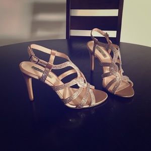 Sparkly Nude Satin Heels