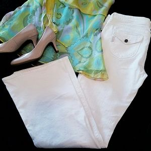 Paige Petite white Pico low rise bootcut jeans