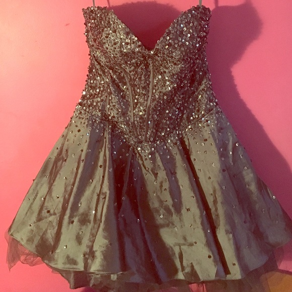 Silver sparkly beaded flare dress with tulle