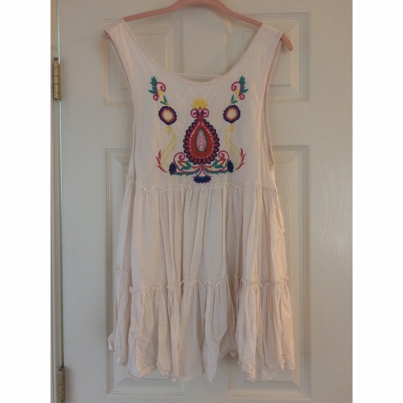 Embroidered, backless mini dress