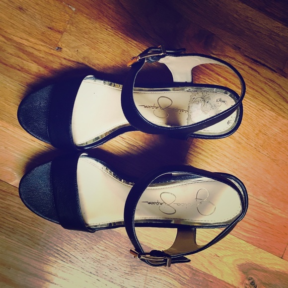 Jessica Simpson Black and Brown Ankle Strap Wedge