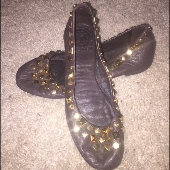 Tory Burch brown flats with gold studs