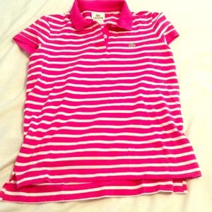 Pink striped Lacoste polo!