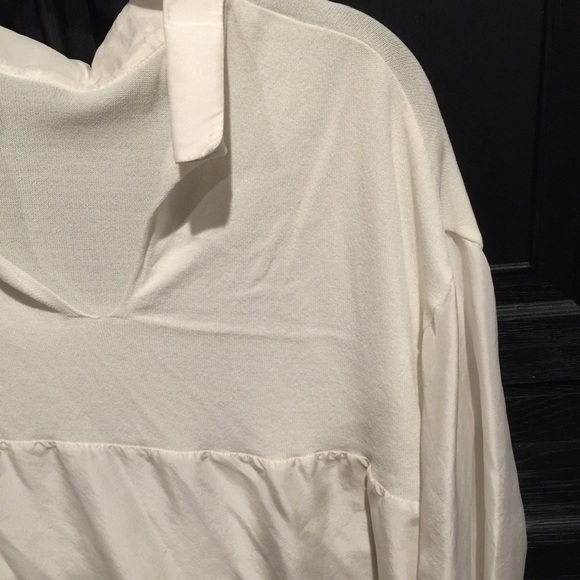 ZARA Contrast Fabric Silk Blouse Top