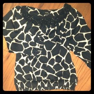Giraffe print beaded neckline top