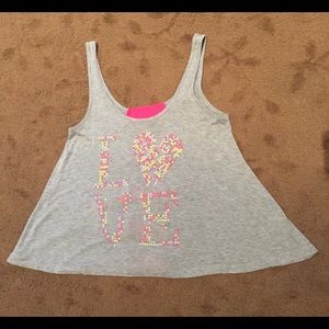 Adorable "LOVE" Gray with Hot Pink Swing Tank Top!