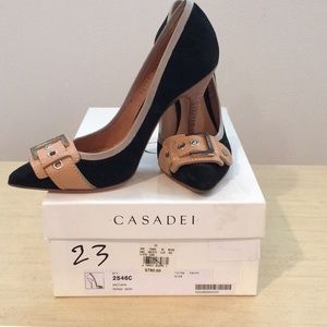 Casadei shoes black suede with tan accent