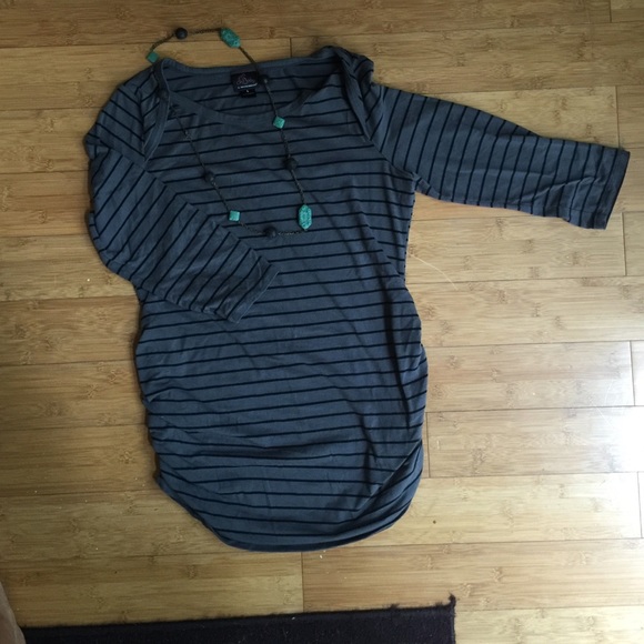 Gray and black striped Maternity top.