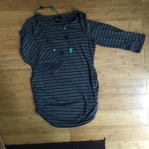 Gray and black striped Maternity top.