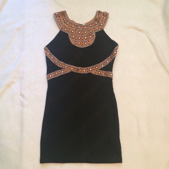 NWT Free People Black Dress W/ Detail Neckline XS