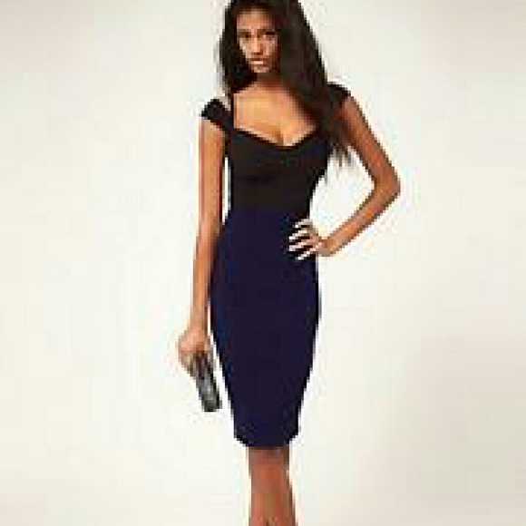 ASOS black navy pencil dress sz 2
