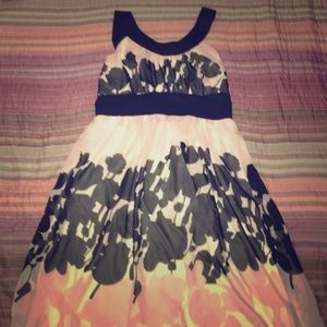 Floral Pink/Black/White Sleeveless Formal Dress