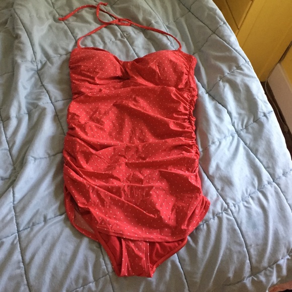 Old Navy Red/Orange Polka Dot Slimming Swimsuit