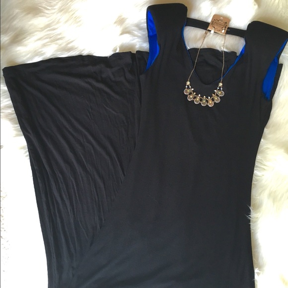One Small Left! Black/Blue Ribbed Maxi Dress - Picture 4 of 4