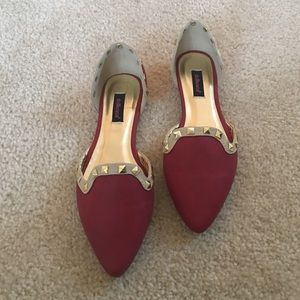Red Studded Toe Flats Sz 8