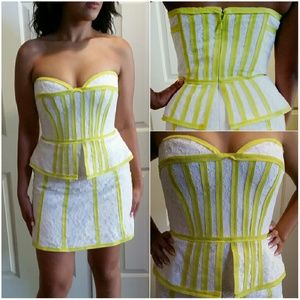 Strapless off white and neon yellow BCBG dress